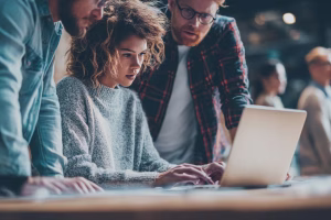 Team collaborating in a shared document on a laptop screen