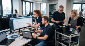 IT team managing company hardware using asset IT management software