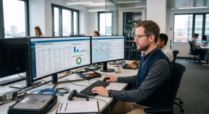 IT manager tracking hardware and software assets using asset IT management software